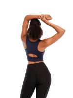 Top corto de manga corta para mujer, camisa deportiva de Yoga, Color Azul Marino - details 4