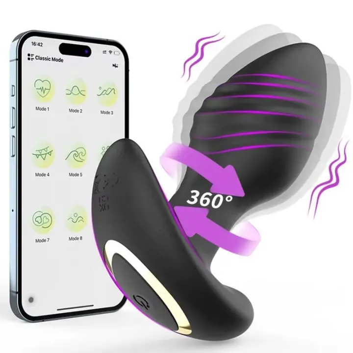 Consolador Vibrador giratorio con Control remoto 360, masajeador de próstata de silicona, tapón Anal, dilatador, Juguetes sexuales para mujeres y hombres - 1