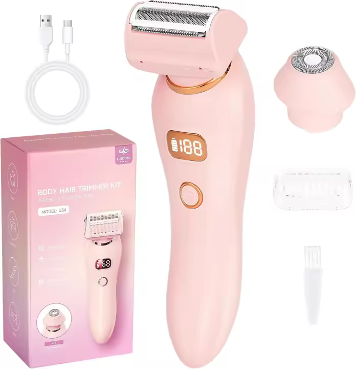 Lady Shaver para mujer, recortador de bikini 2 en 1, recortador de vello corporal eléctrico húmedo y seco, afeitadora de depilación impermeable inalámbrica para cara, labios, brazos, piernas, axilas, bikini, indoloro - 1