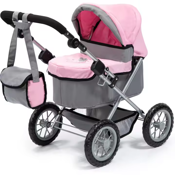 Cochecito, Carro Muñecas Trendy, Plegable, Gris, Rosa, Color - 1