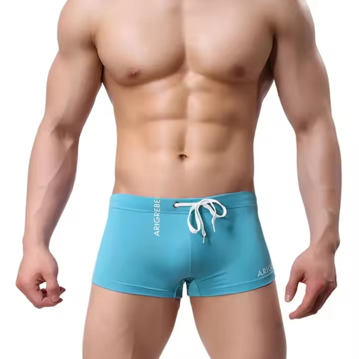 Pantalones cortos de natación para hombre con cordón en la cintura elástica Slim Fit U convexo cintura media Boxers de baño surf deportes acuáticos bañadores - 1