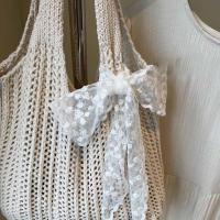 Con cinta de encaje, bolso tejido de Color sólido, bolso de mano, bolso de playa, bolso de playa con agujeros, bolso de hombro hueco de gran capacidad, compras - details 21