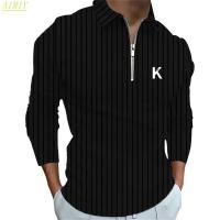 Polo deportivo informal con solapa de color liso para hombre, camisa de manga larga a rayas con cremallera, alta elasticidad, novedad Otoño/Invierno 2024 - details 1