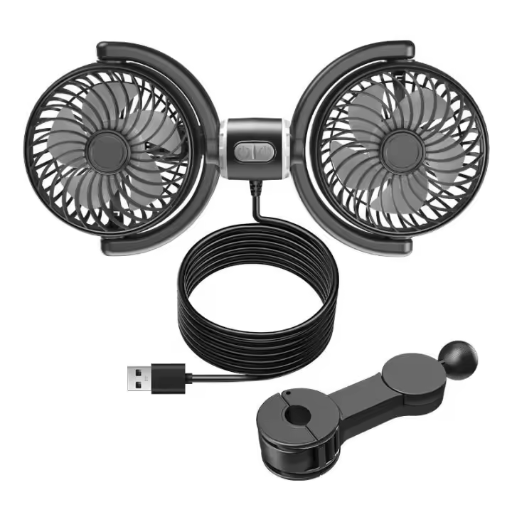 SEAMETAL-reposacabezas de refrigeración, ventiladores de doble cabezal, rotación multiángulo, ventilador de aire enfriador ajustable de 3 velocidades para accesorios de coche - 1