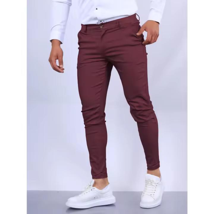Pantalones formales informales con textura de Color sólido para hombres, ajuste Delgado, cónico, cuatro estaciones, Popular, nuevo - 1