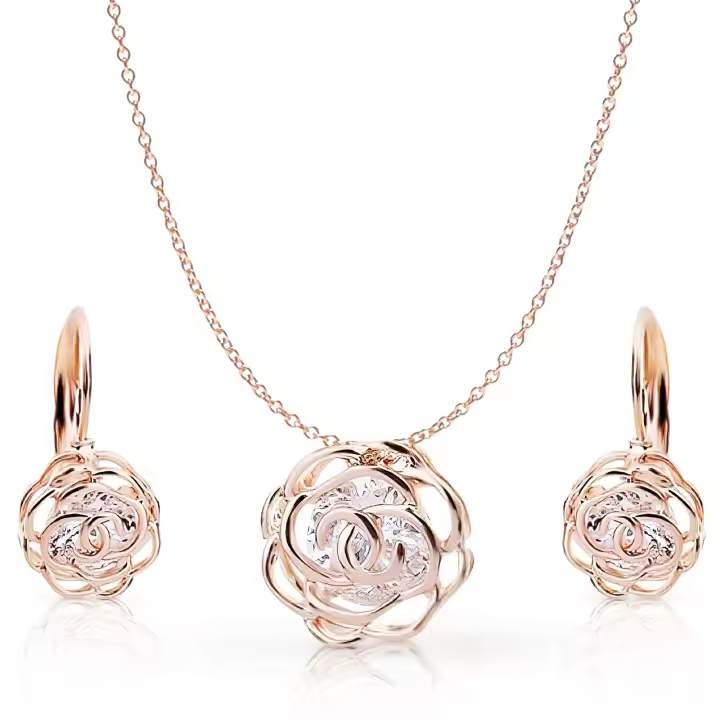 Collar con colgante de flor rosa en cristal dorado para mujeres y niñas, joyería para vestido de novia - 1