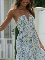 Nueva moda mujer vestido largo elegante sin mangas con cuello Halter vestido Floral vestido de verano gran oferta S-XL - details 15