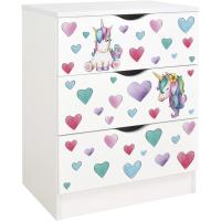 Blanca Mesita con cajones, Armario de Dormitorio, Estilo escandinavo, para la habitación de los niños, Dim: 60 x 42 x 78 (H) cm (Unicornio) - details 0