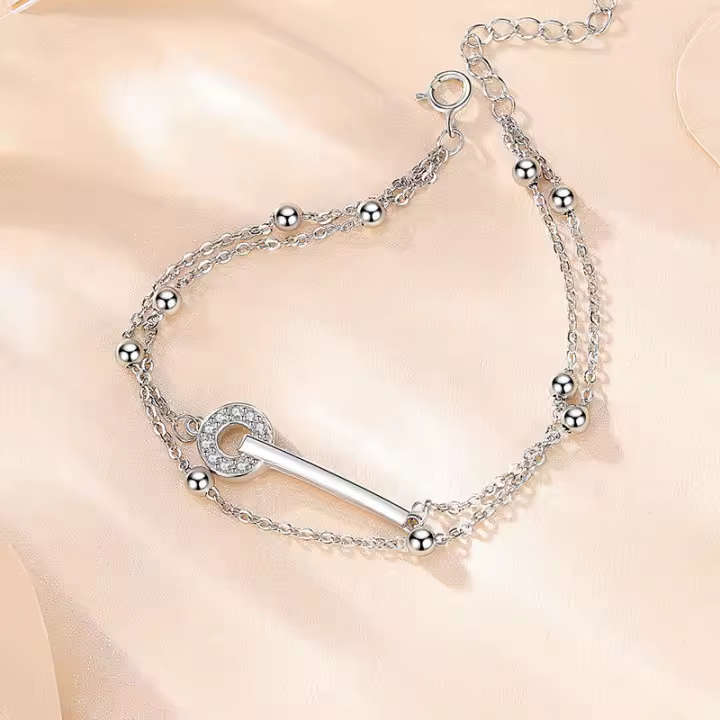 Pulsera de hebilla de doble capa con incrustaciones de diamantes de una palabra de estilo coreano para mujer, nueva joyería de plata pura Simple - 1