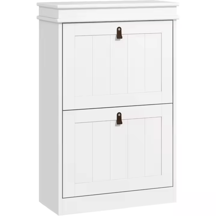 Mueble zapatero blanco estrecho con 2 puertas abatibles y estantes ajustables para 10 pares de zapatos para recibidor/pasillo. - 1
