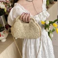Elegante bolso de paja con cadena tejida de verano, bolso de hombro de paja informal bohemio para mujer, bolso de cubo informal para playa - details 13