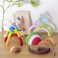 Juguete de madera Montessori para niños, bloques de construcción de arcoíris, juego de equilibrio de apilado creativo - details 15
