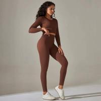 Conjunto de yoga sin costuras para mujer, top corto de manga larga, sujetador deportivo, leggings para correr de cintura alta, ropa de gimnasio - details 39