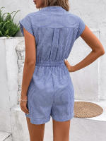 Mono de verano a rayas para mujer, mono de manga corta, pantalones cortos - details 5