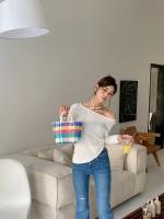 2025 nueva cesta de verduras, bolso de PVC a la moda de verano, bolso tejido a mano, bolso de mano a rayas de retales, bolsos de playa, monederos y bolsos - details 19