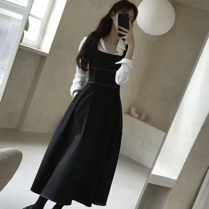 Vestido Vintage elegante Hepburn Sle para mujer, vestido elegante con cuello cuadrado, cintura plisada, falda larga ceñida, vestido coreano de verano - 1