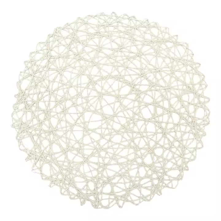 Tapetes redondos de fibra de papel tejida, alfombrilla Natural trenzada decorativa, decoración de fiestas navideñas, juego de 12 pulgadas (blanco) - 1