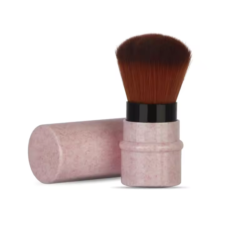Brocha corta para base de maquillaje, brocha para base de maquillaje, mango estirable, colorete en polvo, Rosa - 1
