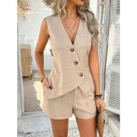 Conjunto de Moda de Verano Casual Estilo Sólido para Mujer con Botón de Chaleco Pantalones Cortos Traje - details 2