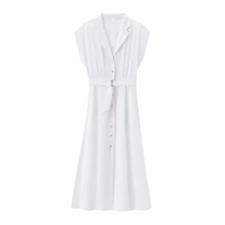 Ropa de mujer europea y americana, vestido camisero midi con cinturón de mezcla de lino 2157043 - 1
