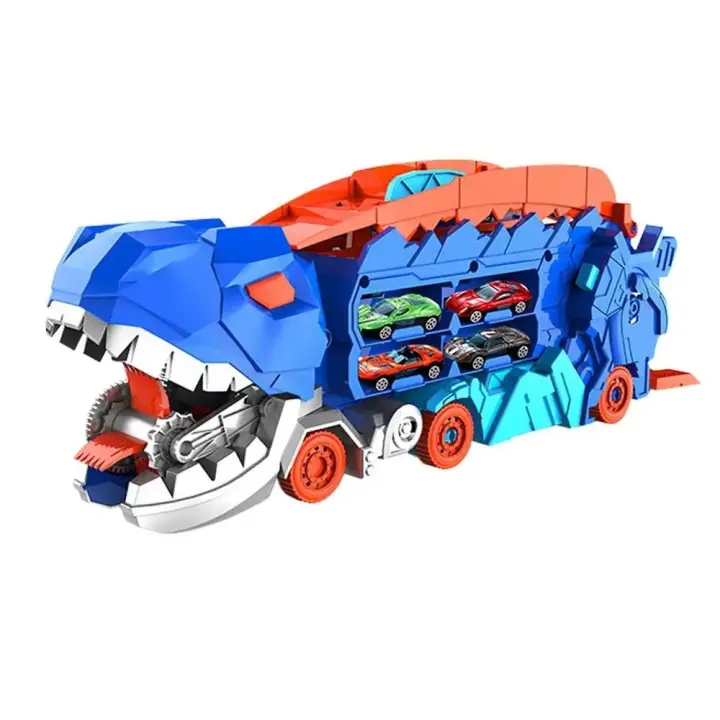 Coche de juguete de dinosaurio de doble modo plegable con mango, juguete de transformación de dinosaurio de gran capacidad, juguete de pista de dinosaurio seguro para niños - 1