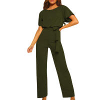 Mameluco Capri recortado de pierna ancha para mujer, pantalones Palazzo, mono de manga corta con pajarita - details 24