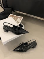 Tacones altos de moda puntiagudos de nicho nuevo arco dulce bolsa de tacón grueso sandalias de cabeza zapatos de mujer - details 3