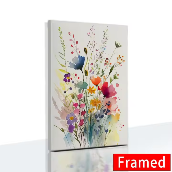 Póster De Flores Con Mezcla De Acuarela, Cuadro Sobre Lienzo Para Pared Con Marco Para Decoración De Sala De Estar - 1