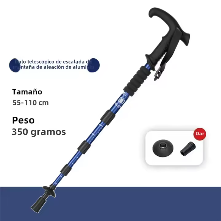Palo De Caminar Plegable Portátil Para Senderismo Y Camping 4 Secciones Telescópicas De Aleación De Aluminio Con Punta De Acero Tungsteno Carbono Mango Antideslizante Para Ancianos - 1