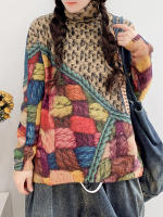 Suéteres con estampado Vintage para mujer, jerséis holgados de cuello alto de estilo europeo, jerséis elegantes informales, moda de invierno, 2023 - details 4
