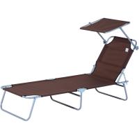 Plegable Jardín Exterior Reclinable con Toldo Desmontable con Ángulo Regulable Respaldo Ajustable en 4 Niveles para Terraza Piscina Patio 187x58x36 cm Marrón - details 0