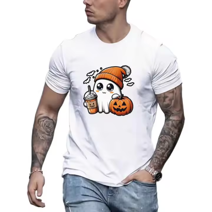 Camiseta Gráfica de Pelota de Halloween Cuello Redondo, Manga Corta, 100% Poliéster, Lavable en Máquina Perfecta para Actividades al Aire Libre - 1