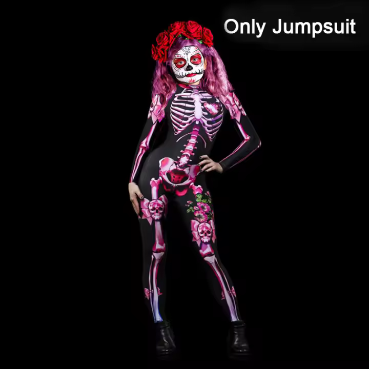 Disfraz de esqueleto aterrador para Halloween, mono de calavera de terror para la familia, trajes de pijama para fiesta de Carnaval - 1