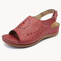 Women Hollow Out Flat Sandals Solid Color Ankle Strap Non-slip Open Toe Shoes Retro Outdoor Sandals - details 1