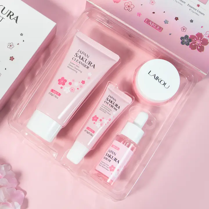 LAIKOU Sakura juegos para el cuidado de la piel limpiador Facial cremas para ojos crema para la cara suero loción tóner brillo hidratante Kit de cuidado Facial - 1