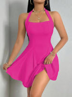 Vestido corto de verano con cuello Halter para mujer, vestido de verano con cintura acampanada, Y2K - details 6