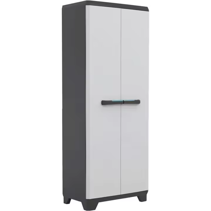 Armario Linear Escobero Resina 2 Puertas y 3 Baldas Negro/Gris Tamaño 68 x 39 x 173 cm - 1