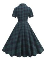 Elegante Vestido Midi de Moda Retro con Cuello Aretado Estilo Rockabilly a Cuadros Vintage para Mujeres Prenda de Otoño e Invierno con Cinturón - details 2