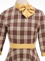2025 nuevo Retro cuello falso Bowknot Plaid Vintage 1950s mujeres 3/4 manga larga Otoño Invierno elegante bolsillos Midi vestidos - details 3
