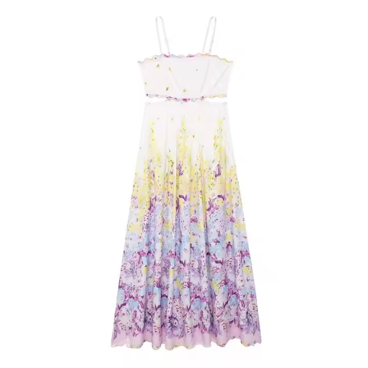 BUNO-Vestido estampado de tirantes con personalidad a la moda de verano para mujer, falda larga sin mangas con cordones y espalda descubierta - 1