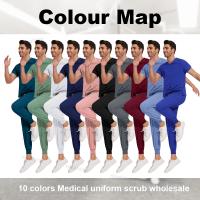 uniforme médico para mujer, artículos de enfermería, uniformes quirúrgicos, Tops de manga corta con cuello en V, pantalones para correr, conjuntos de exfoliante para hombre - details 1