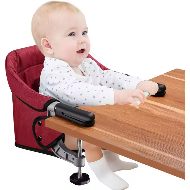 Mesa para Bebé, Trona Portátil Plegable con Arnés de Seguridad, Asiento Enganchable infantil con Bolsa de Transporte para Casa y Viajes (Azul) - 1