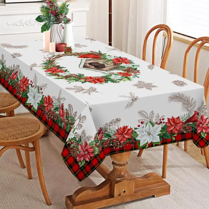 Navidad Poinsettia ral mantel rectangular decoración del banquete de boda invierno Navidad wer manteles a cuadros decoraciones de Navidad - 1