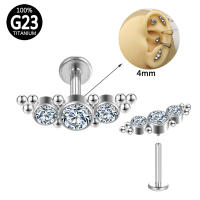 Todo g23 titanium labret 3 de cristal pendientes tragus hélice pendiente de lóbulo piercing para cartílago de la oreja labio rosca interna lengua cuerpo joyas - details 5
