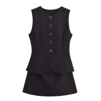 Mini vestido informal para mujer, cinturón ajustado, primavera verano, cuello redondo, Top sin mangas, falda por encima de la rodilla, conjuntos de mujer Vintage falso de dos piezas - details 17