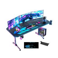 Mesa Gaming,Escritorio Gaming de Ergonómica, Escritorio Gamer de Fibra de Carbono, Escritorio de Juego con Alfombrilla de Ratón, Portavasos y Gancho para Auriculares,Negro （140x60x70 cm ） - details 10