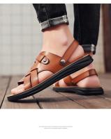 Sandalias planas de cuero para hombre con correa ajustable de doble propósito, cómodas sandalias de playa antideslizantes con punta abierta - details 13