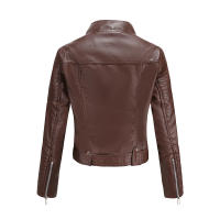 Abrigo corto de motociclista de piel sintética para mujer, chaqueta de manga larga con cremallera, ropa de otoño - details 46