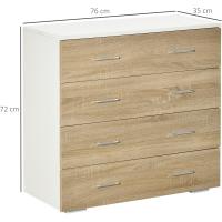 Cómoda con 4 Cajones Cajonera Auxiliar de Almacenaje Moderna para Dormitorio Pasillo Sala de Estar 76x35x72 cm Acabado en Color Roble y Blanco - details 3