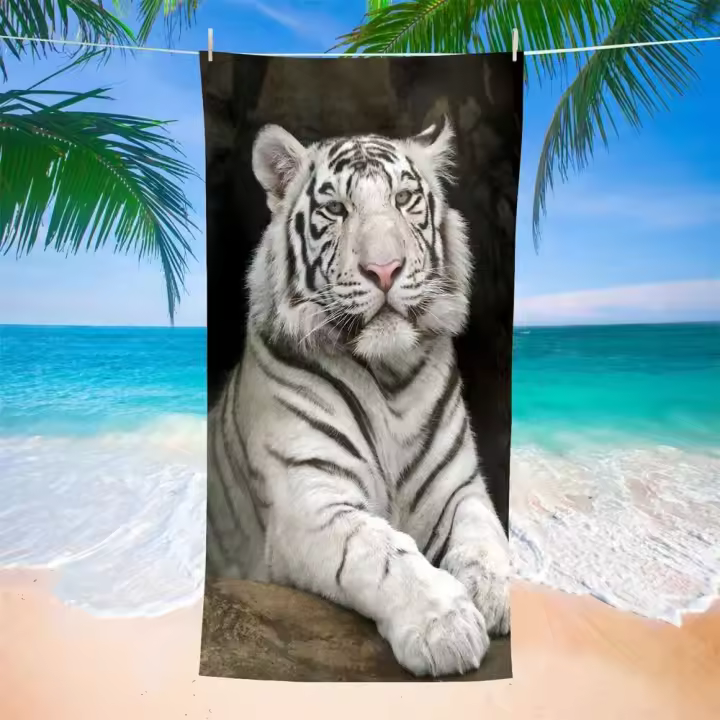 Toalla de piscina de secado rápido, ligera, absorbente, de microfibra con estampado de leopardo, tigres de playa, perfecta para hombres y mujeres - 1